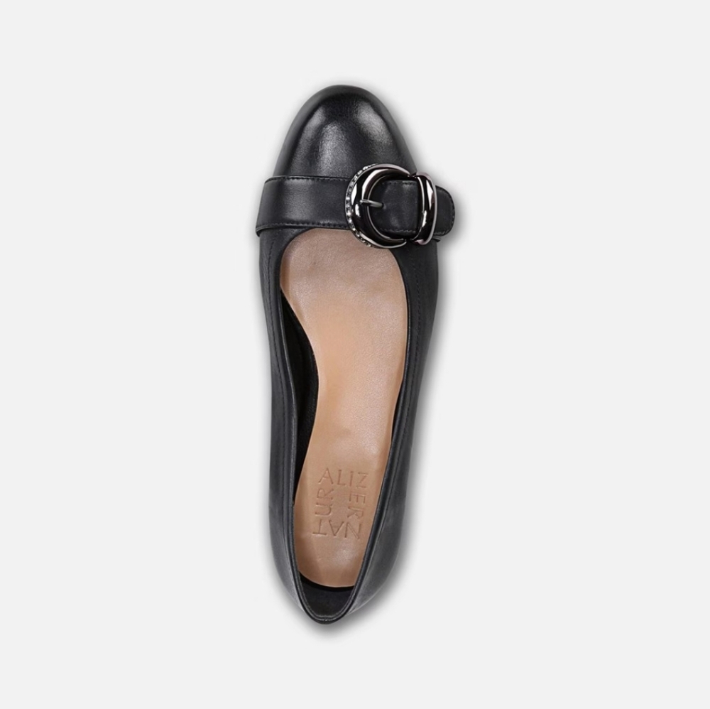 Naturalizer Black Leather Flats with Buckle